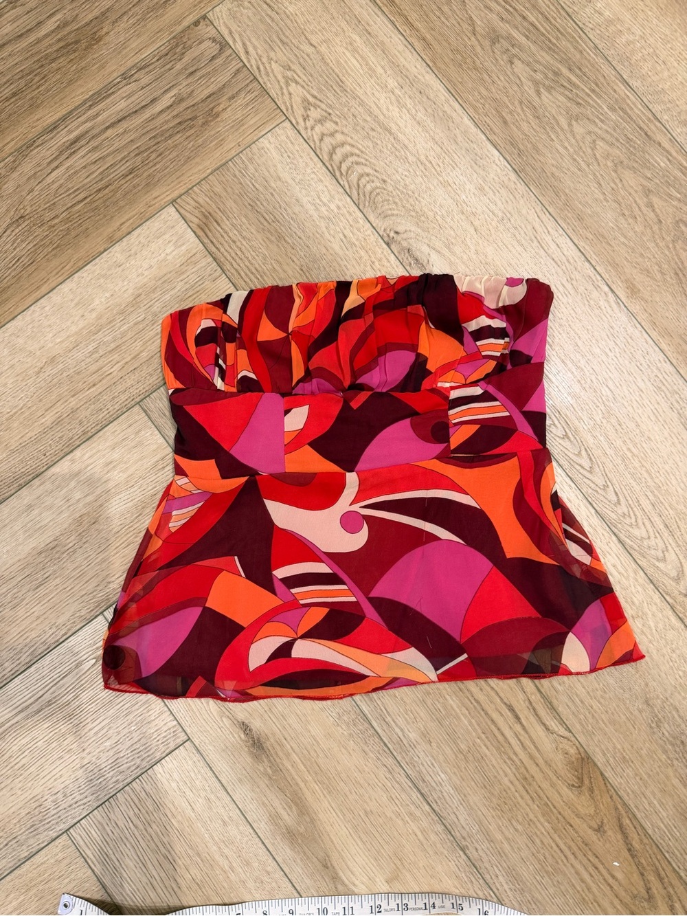 Abstract Red & Pink Strapless Camisole